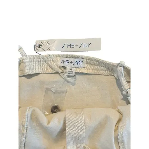 She+Sky Boutique Brand Denim Cream Button Up Strappy Mini Dress Medium NWT - Picture 3 of 5